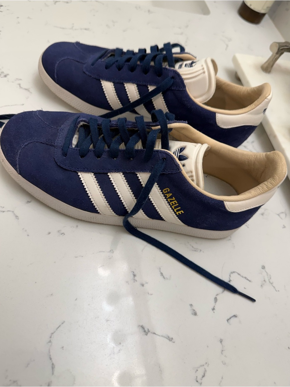 adidas Gazelle Navy Suede Sneakers with White Stripes